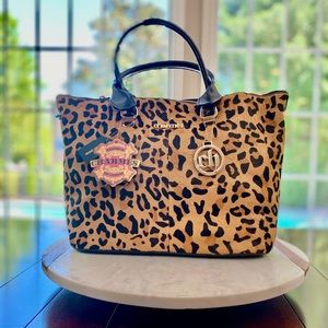 Charmes NWT Cheetah Print Dyed Pony Hair and Black Leather Tote